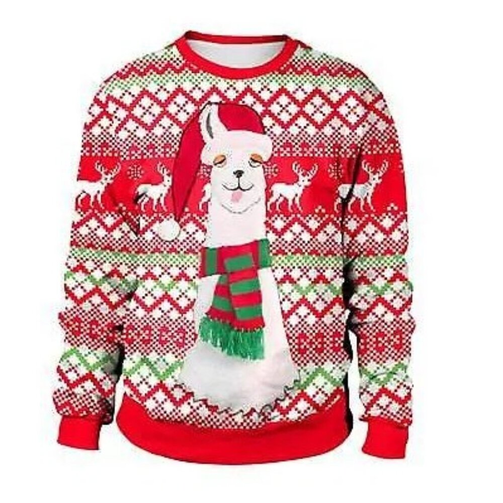 Autumn Winter Ugly Christmas Sweater Santa Elf llama Funny Pullover Sweater